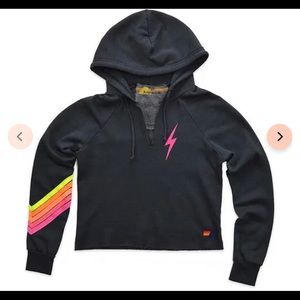 Aviator nation pink lightning bolt cropped hoodie